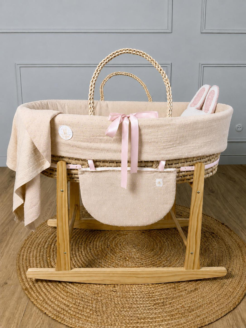 MOISES DE PALMA PLUMETI BEIGE LAZO ROSA