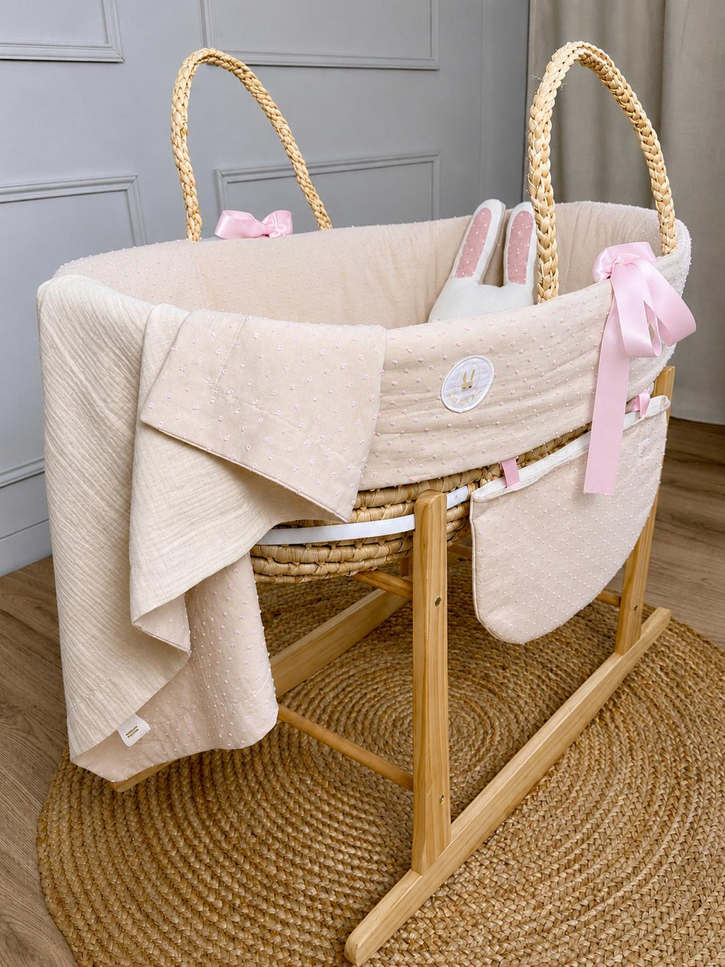 MOISES DE PALMA PLUMETI BEIGE LAZO ROSA