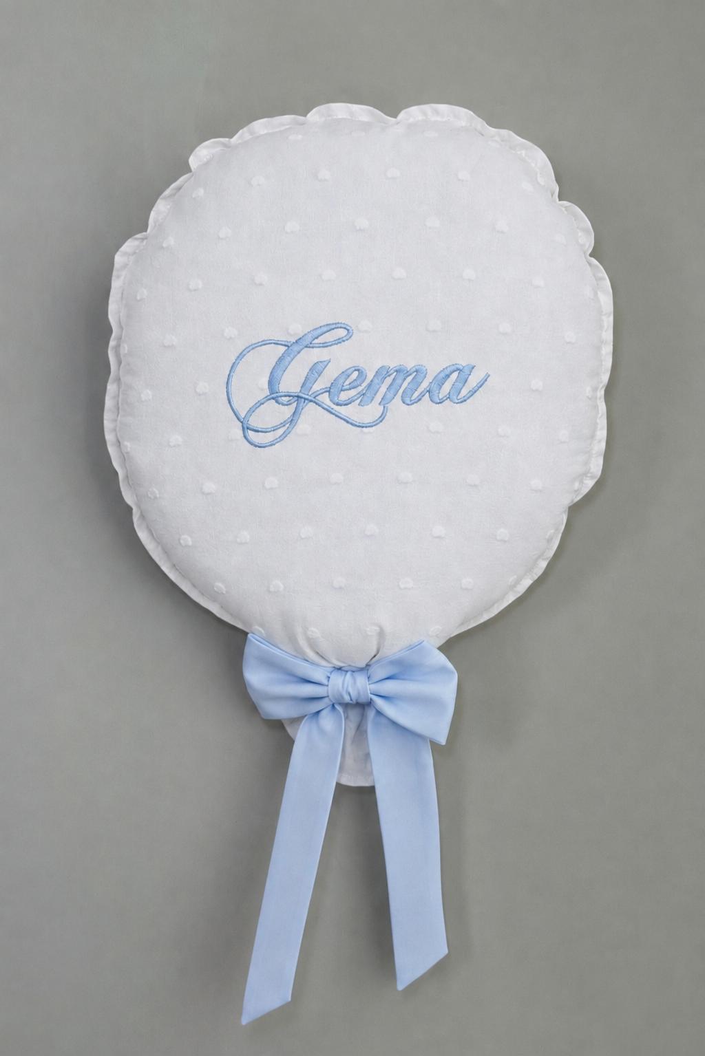 GLOBO DE TELA PLUMETI BLANCO LAZO AZUL PERSONALIZADO