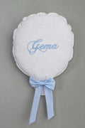 GLOBO DE TELA PLUMETI BLANCO LAZO AZUL PERSONALIZADO