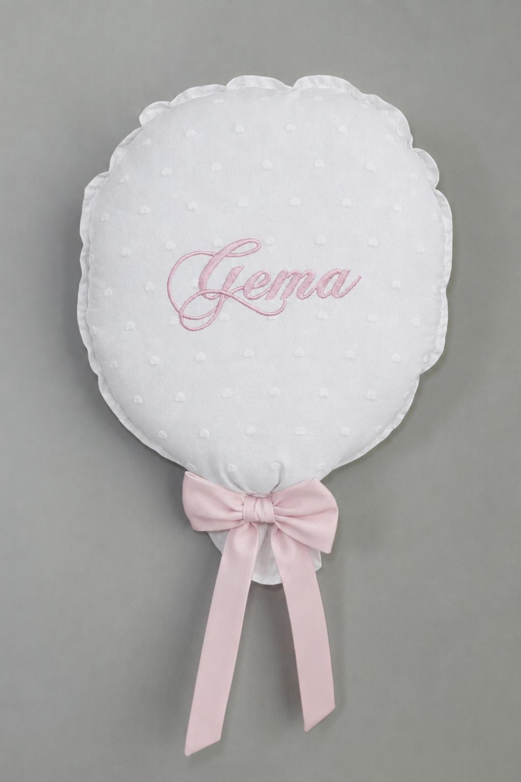 GLOBO DE TELA PLUMETI BLANCO LAZO ROSA PERSONALIZADO