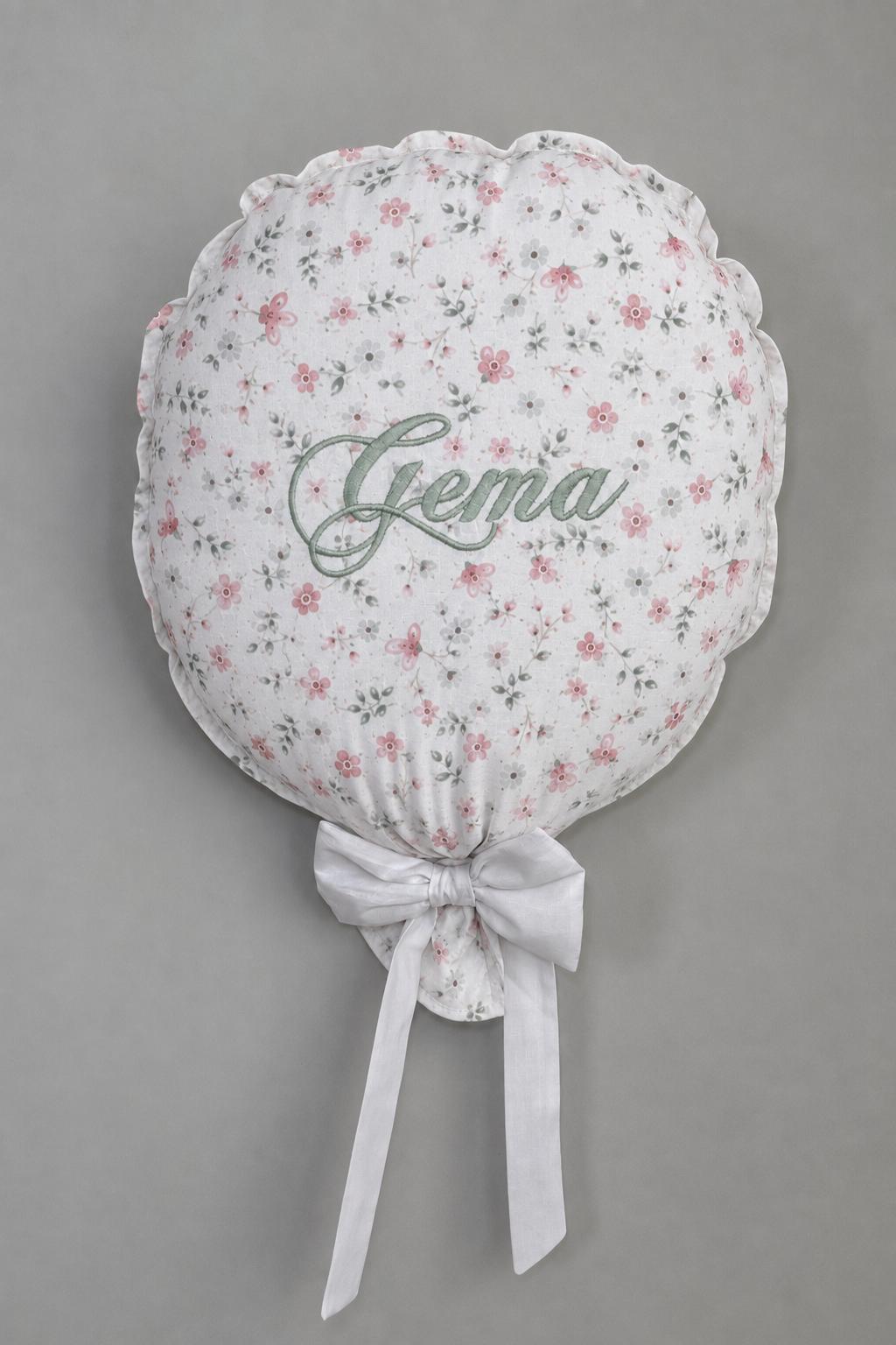 GLOBO DE TELA MUSELINA FLORES VERDE PERSONALIZADO