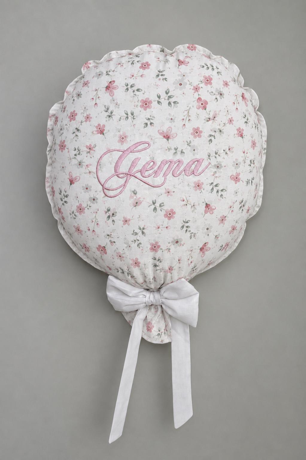 GLOBO DE TELA MUSELINA FLORES ROSA PERSONALIZADO