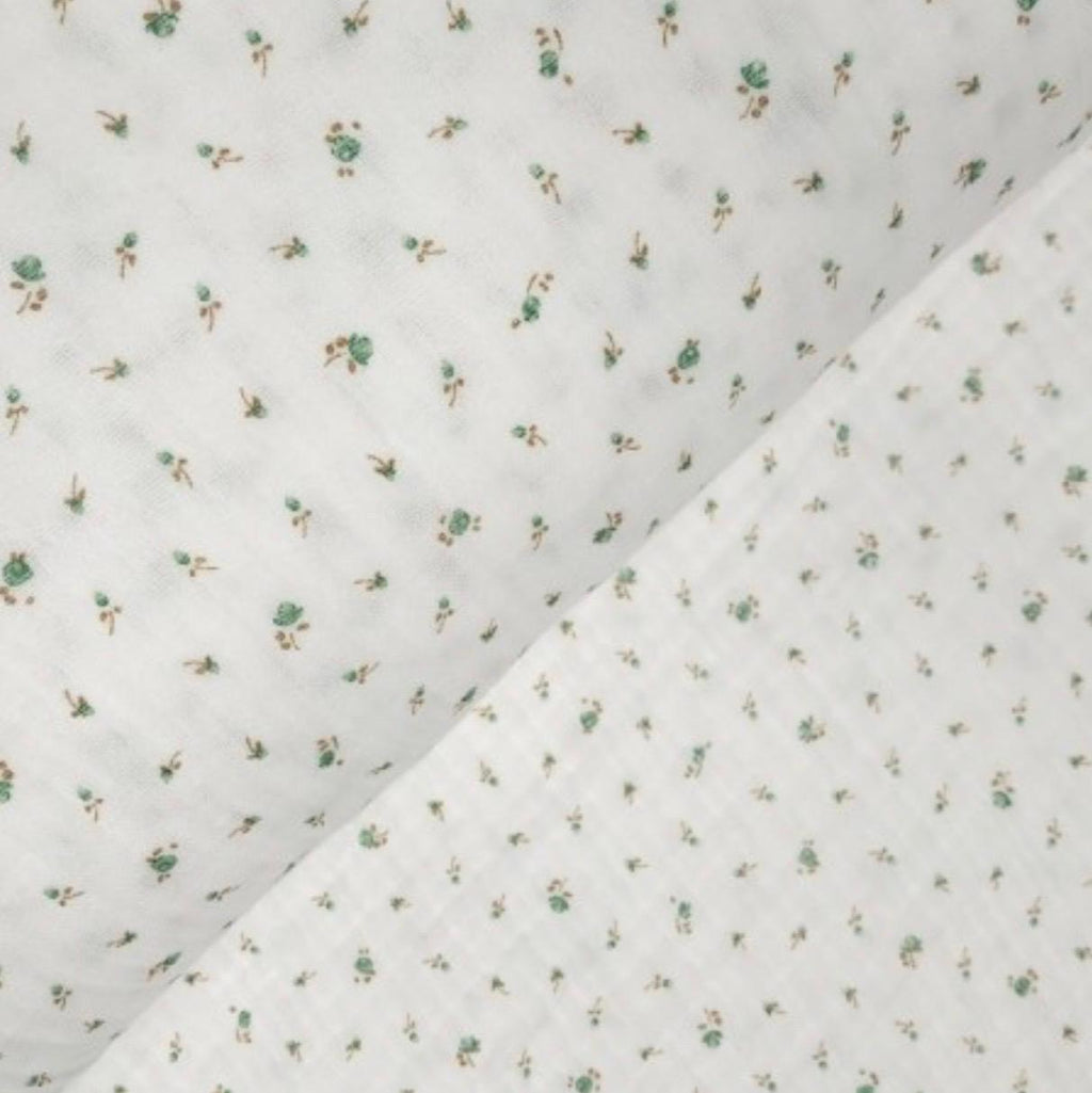 MANTA CON MUSELINA FLORAL Y VERDE MENTA