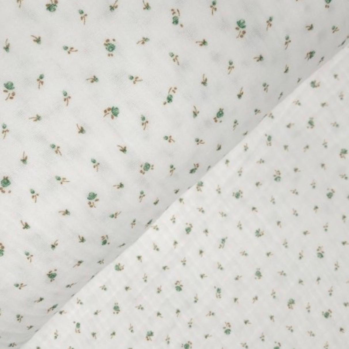 MANTA CON MUSELINA FLORAL Y VERDE MENTA